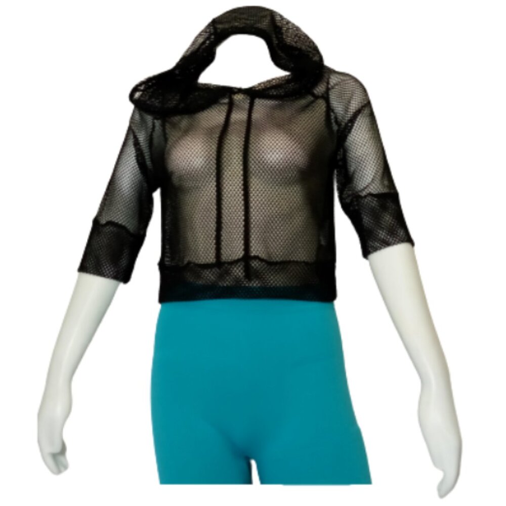 Women Black Fishnet Hooded Top